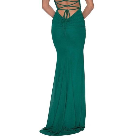 NWT La Femme 28541SC Jersey Prom Dress Navy Size 6 - Picture 6 of 10